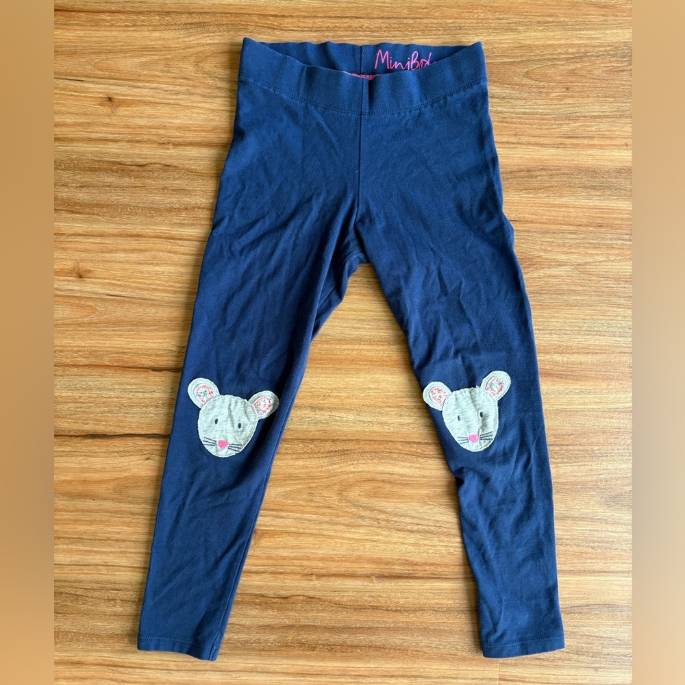 Mini Boden Girls Navy Leggings with Mouse Appliqué